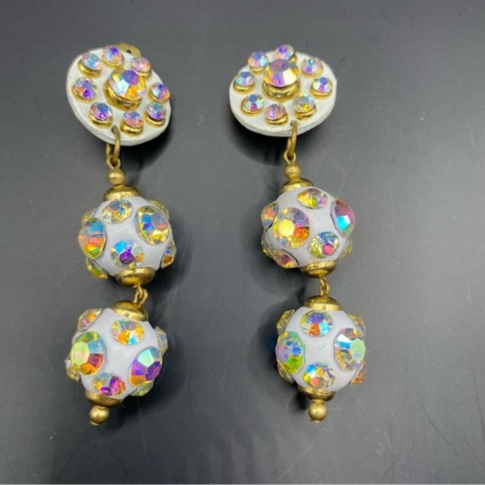 Classic Fashion Rhinestone Ball Gold/Crystal Dangle Statement Earrings Clip-on